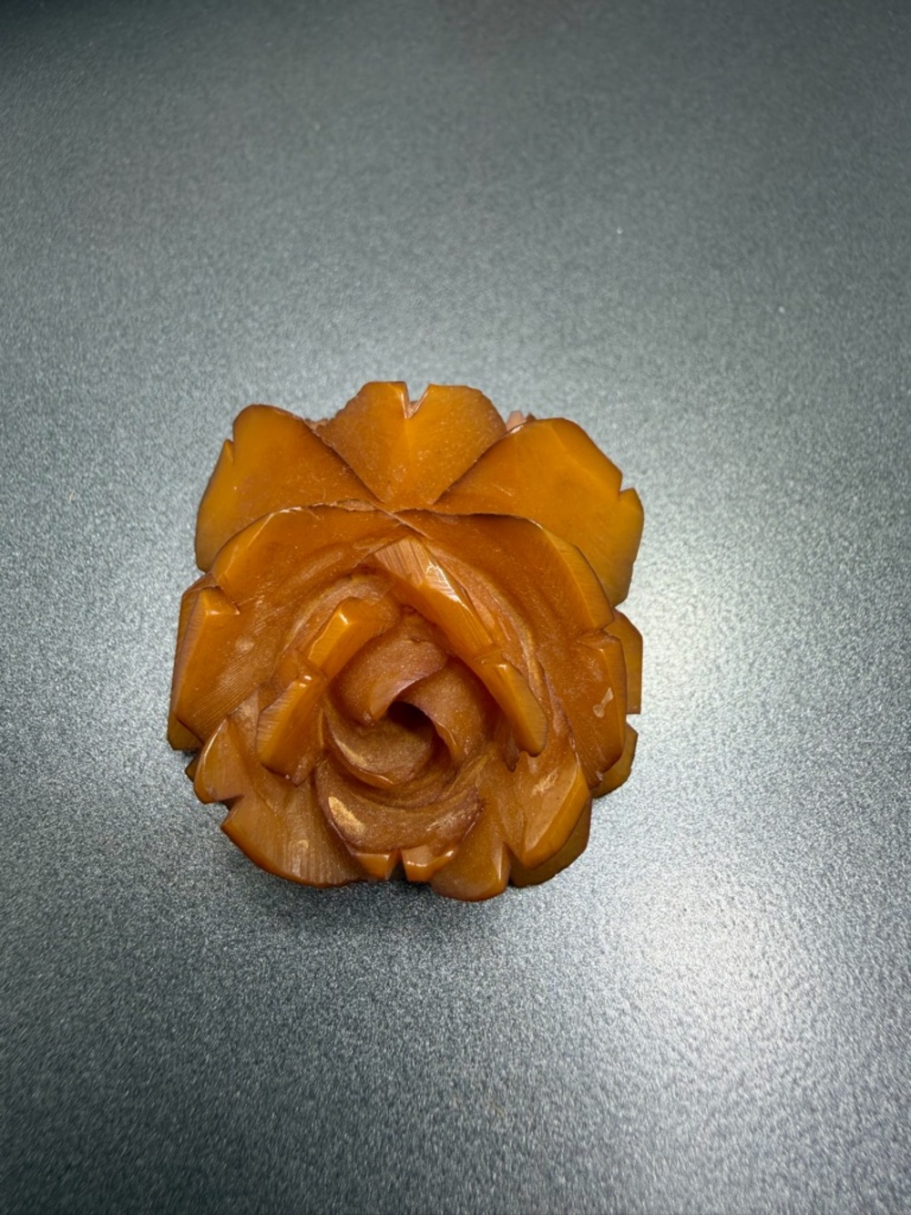 Vintage Bakelite Carved Rose Brooch in Amber Tone